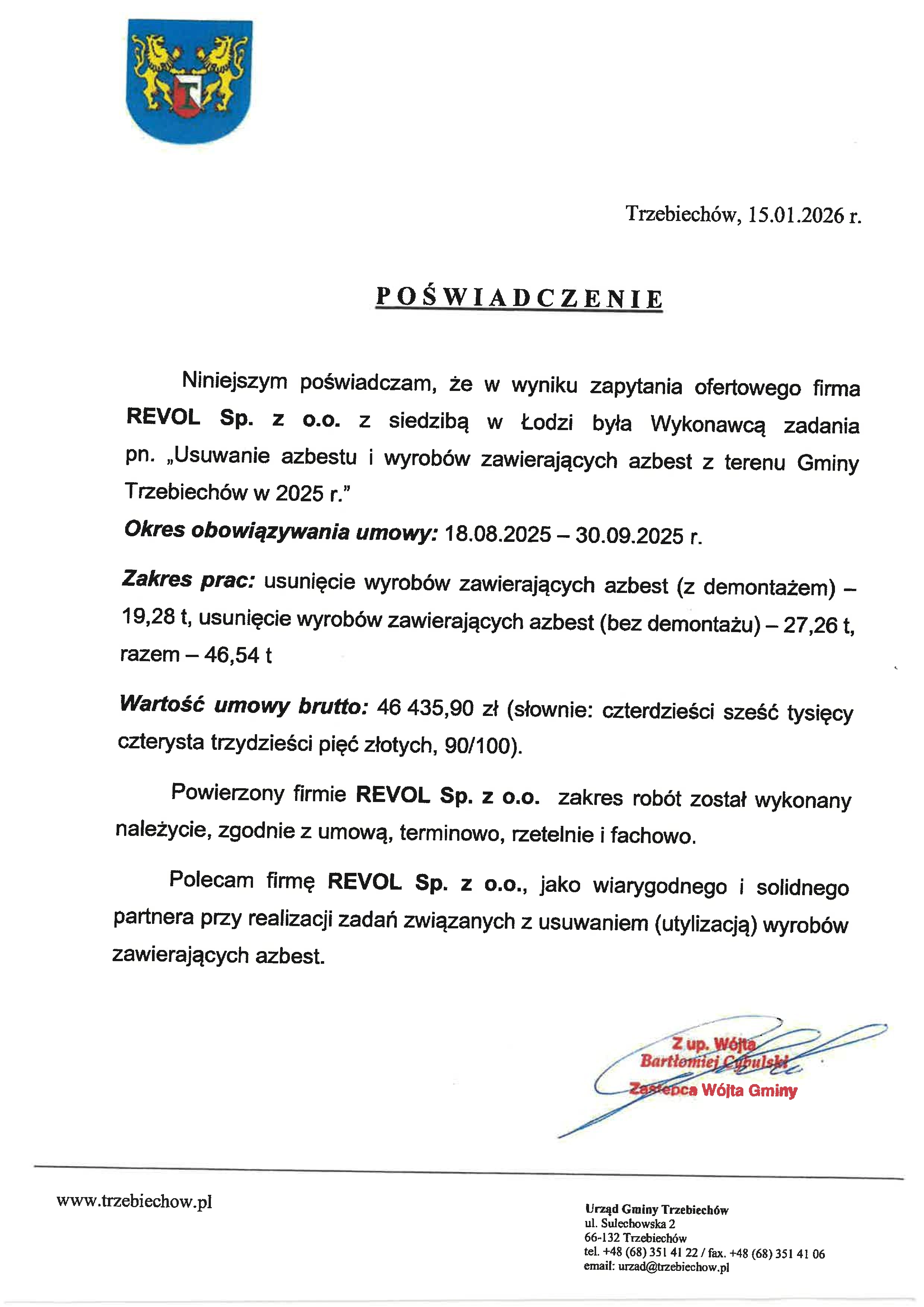 referencje firmy Revol 15.01.26r