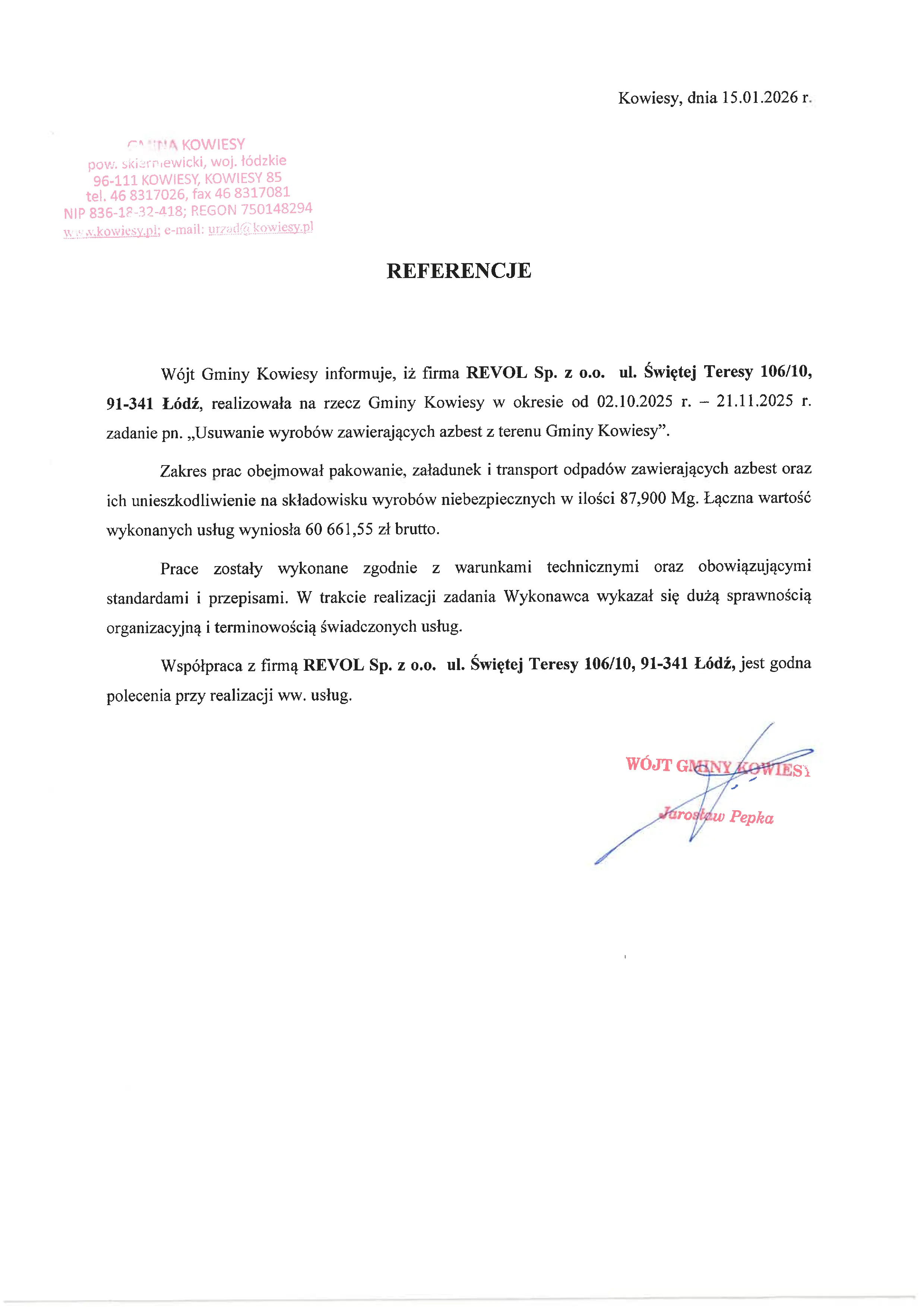 referencje firmy revol 15.01.2026r